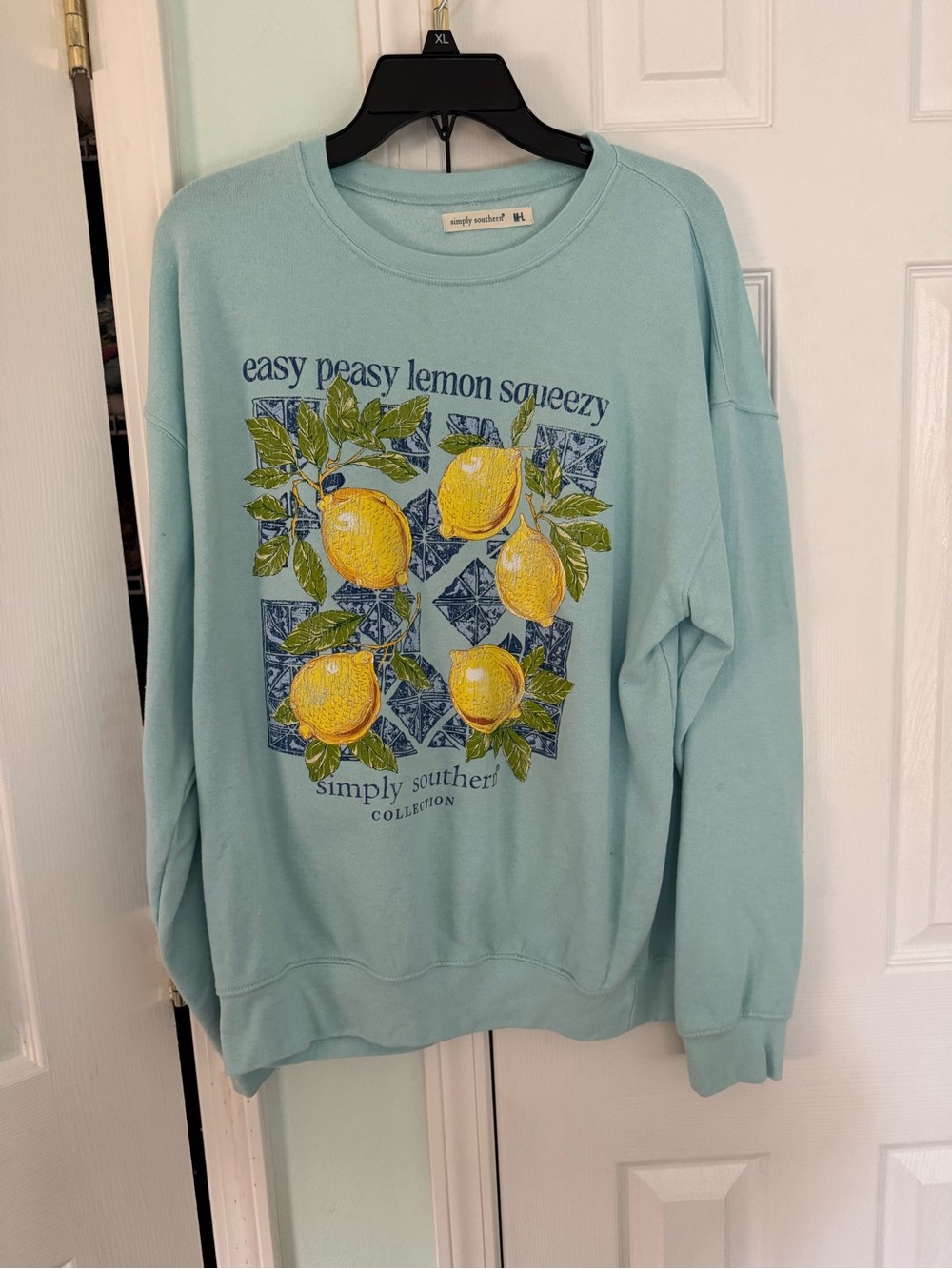 Simply Southern Light Blue Sweatshirt with Yellow Lemon Graphic